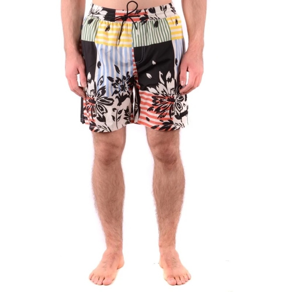 Burberry Floral Plaid Patchwork Printed Multicolor Stripe Swim Trunk Size Medium